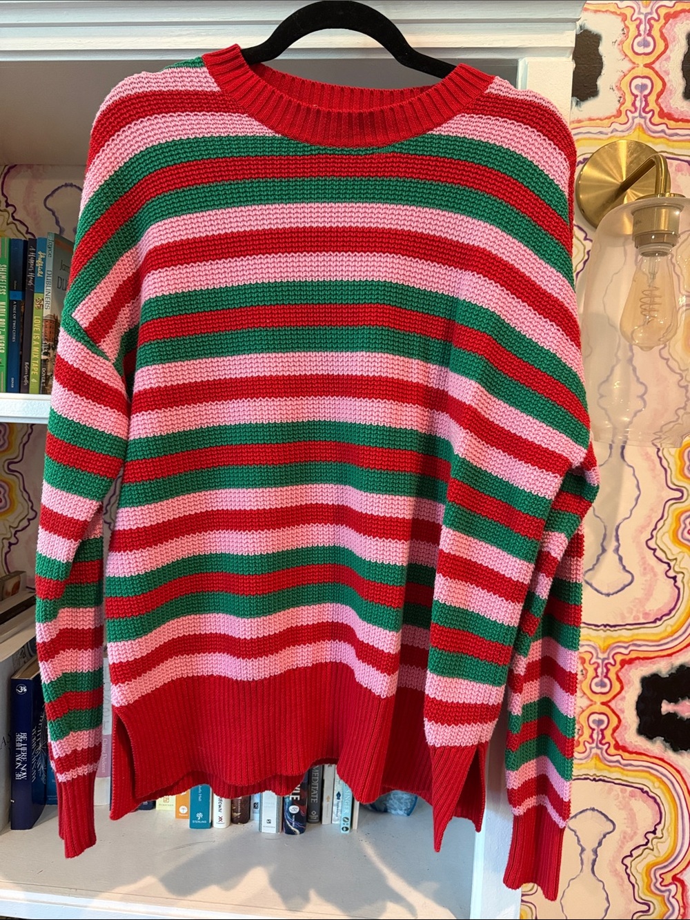 Beach Riot Red, Pink & Green Striped Crewneck Sweater